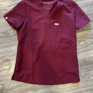 Figs Maroon V-Neck Scrub Top